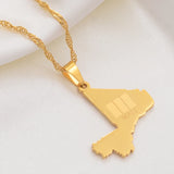 Anniyo Mali Map & Flag Pendant Necklaces for Women Girls Gold Color Ethnic Jewelry Stainless Steel Republique du Mali #112321