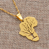Anniyo New Design Africa Map Pendant Necklaces African Roots Tree Necklace Jewelry Gold Color Stainless Steel @111621