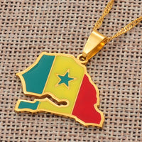 Anniyo  Senegal Map Flag Pendant Chain Necklaces Gold Color Jewelry Country Maps Senegalese Patriotic  #111921