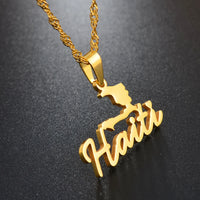 Anniyo 2.7CM Stainless Steel Charm Haiti Map Pendant Necklace Women Girls Ayiti Maps Gold Color Party Jewelry Haiti @076021
