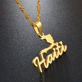 Anniyo 2.7CM Stainless Steel Charm Haiti Map Pendant Necklace Women Girls Ayiti Maps Gold Color Party Jewelry Haiti @076021