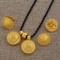 Anniyo Ethiopian set Jewelry Pendant Rope Earring Ring Gold Color Eritrea Africa Wedding Engagement sets Habesha  #217106