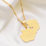 Anniyo Zambia Map Flag Pendant and Necklaces Gold Color Zambian Jewelry #109121