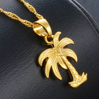Anniyo 2.1cm/2.6cm Coconut Tree Charm Pendant Necklaces for Women Girl Gold Color Ocean Style Jewelry Water Wave Chain  @@016416