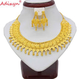 Adixyn TWO DESIGH India Necklace Earrings Set Jewelry Women Girls Gold Color Romantic Arab/Ethiopian/African Gifts N06229