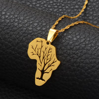 Anniyo New Design Africa Map Pendant Necklaces African Roots Tree Necklace Jewelry Gold Color Stainless Steel @111621