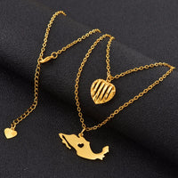 Anniyo Heart and Mexico Map Pendant Necklaces for Women Girls Gold Color Jewelry Mexican Maps #141006