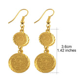 Anniyo Arab Coins Earring for Women Gold Color Islam Middle Eastern Wholesale Jewelry Muslim Arabic Item #004306