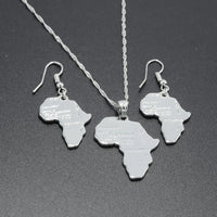 Anniyo Africa Map Pendant Necklaces Earrings Silver Color Ethiopia Jewelry Women,African Maps set #047906