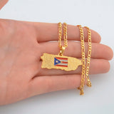 Anniyo Puerto Rico Map Flag Pendant Necklaces for Women/Men Gold Color PR Puerto Ricans Jewelry #117006