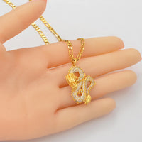 Anniyo Dragon Model Pendant Necklaces Women Men Gold Color Jewellery Cubic Zirconia Mascot Ornaments Lucky Symbol  @067104