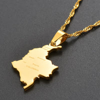 Anniyo Colombia Pendant and Water Wave Chain for Women Girls Stainless Steel Country Map Jewelry Colombia #112621