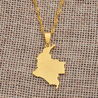 Anniyo Colombia Pendant and Water Wave Chain for Women Girls Stainless Steel Country Map Jewelry Colombia #112621