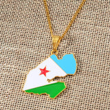 Anniyo DJIBOUTI Flag & Map Pendant Necklaces for Women Men Gold Color Charm Gabuutih Jewelry #158206