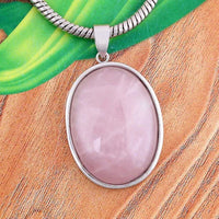 Crystal Quartz Oval Stone Pendant Natural Rose Quartz Tiger Eye Labradorite Agate Stone Pendant Wedding Decoration Charm Jewelry