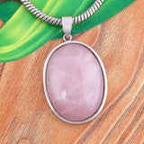 Crystal Quartz Oval Stone Pendant Natural Rose Quartz Tiger Eye Labradorite Agate Stone Pendant Wedding Decoration Charm Jewelry