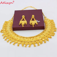 Adixyn TWO DESIGH India Necklace Earrings Set Jewelry Women Girls Gold Color Romantic Arab/Ethiopian/African Gifts N06229