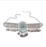 Gypsy Boho Coins Tassel Necklace Red Stone Turquoise Bead Crystal  Flower Collares Chokers India Afghan Female Statement Jewelry