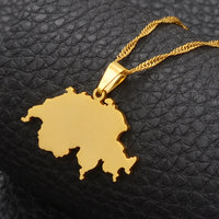 Anniyo Switzerland Map Pendant Necklaces for Women,Suisse Svizzera Svizra Schweizerische Swiss Maps Jewelry #101721