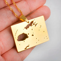 Anniyo Fiji Map Pendant Necklace Gold Color Jewelry Maps of Viti  #018621
