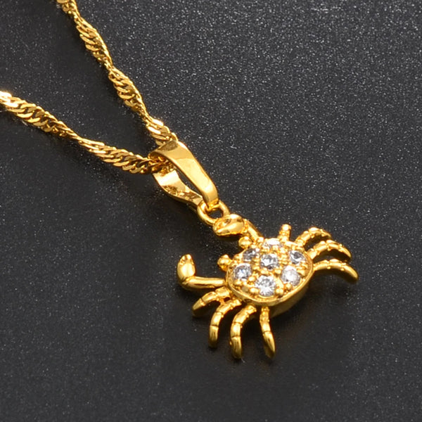 Anniyo Mini Crab With Cubic Zirconia Pendant Necklace for Women Girl Guam Hawaii Micronesia Marshall Jewelry @@065904