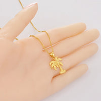 Anniyo 2.1cm/2.6cm Coconut Tree Charm Pendant Necklaces for Women Girl Gold Color Ocean Style Jewelry Water Wave Chain  @@016416