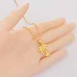 Anniyo 2.1cm/2.6cm Coconut Tree Charm Pendant Necklaces for Women Girl Gold Color Ocean Style Jewelry Water Wave Chain  @@016416