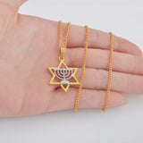 Anniyo Israel Hexagram Menorah Hanukkah Pendant Necklaces for Women Symbol of Judaism Jewelry Israeli Symbols Two Tone @122306
