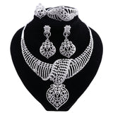 CYNTHIA New Fashion African Jewelry Set Dubai Silver Plated Bridal Necklace Earrings Set Crystal Indian Wedding Jewelry