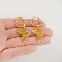 Anniyo Map of Africa Earrings for Women Girl Ethiopian Nigeria Congo Ghana Sudan Gold Plated Jewelry African Maps #119406
