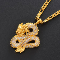 Anniyo Dragon Model Pendant Necklaces Women Men Gold Color Jewellery Cubic Zirconia Mascot Ornaments Lucky Symbol  @067104