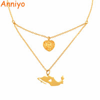 Anniyo Heart and Mexico Map Pendant Necklaces for Women Girls Gold Color Jewelry Mexican Maps #141006