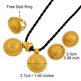 Anniyo Ethiopian set Jewelry Pendant Rope Earring Ring Gold Color Eritrea Africa Wedding Engagement sets Habesha  #217106