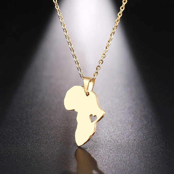 DOTIFI  Stainless Steel Necklace For Women Man Africa Map Gold Color Pendant Necklace Engagement Jewelry