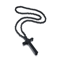 Vnox 36" Long Rosary Necklace Large Wood Jesus Christ Cross Pendant With Wooden Beads Sweater Chain Male Collier Statement Jewel