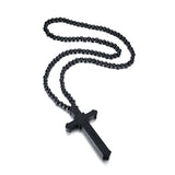Vnox 36" Long Rosary Necklace Large Wood Jesus Christ Cross Pendant With Wooden Beads Sweater Chain Male Collier Statement Jewel