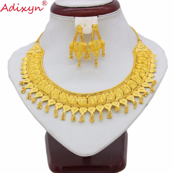Adixyn TWO DESIGH India Necklace Earrings Set Jewelry Women Girls Gold Color Romantic Arab/Ethiopian/African Gifts N06229