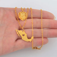 Anniyo Heart and Mexico Map Pendant Necklaces for Women Girls Gold Color Jewelry Mexican Maps #141006