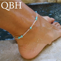 L154 Fashion Bijoux Girl Unique Nice Beads Chain Charm Blue Green Stone Anklet Bracelet Foot Men Women Wedding Jewelry