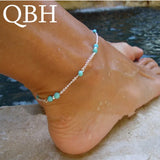 L154 Fashion Bijoux Girl Unique Nice Beads Chain Charm Blue Green Stone Anklet Bracelet Foot Men Women Wedding Jewelry