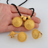 Anniyo Ethiopian set Jewelry Pendant Rope Earring Ring Gold Color Eritrea Africa Wedding Engagement sets Habesha  #217106