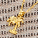 Anniyo 2.1cm/2.6cm Coconut Tree Charm Pendant Necklaces for Women Girl Gold Color Ocean Style Jewelry Water Wave Chain  @@016416