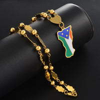 Anniyo Mokil Atoll Flag Pendant Beads Chain Necklaces Women Men,Stainless Steel and Enamel Micronesia Jewelry #077821