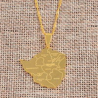 Anniyo Map of Zimbabwe With City Pendant Necklaces Silver Color/Gold Color Women Stainless Steel Zimbabweans Maps Chains #070921