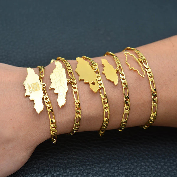 Anniyo Jamaica Map Bracelet for Women Men Jamaican Chain Link Bangles & Bracelets Patriotic  #100821