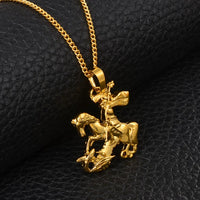 Anniyo Snt George Dragon Pendant Chain for Women Girls Saint-George Slaying the Dragon Jewelry #106306