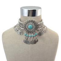 Gypsy Boho Coins Tassel Necklace Red Stone Turquoise Bead Crystal  Flower Collares Chokers India Afghan Female Statement Jewelry