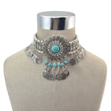 Gypsy Boho Coins Tassel Necklace Red Stone Turquoise Bead Crystal  Flower Collares Chokers India Afghan Female Statement Jewelry