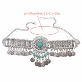 Gypsy Turkish Boho Antique Red Green Stone Choker Necklace with Coin Tassel Ethnic Coin Statement Necklace Vintage Jewelry Gift