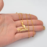Anniyo 2.7CM Stainless Steel Charm Haiti Map Pendant Necklace Women Girls Ayiti Maps Gold Color Party Jewelry Haiti @076021